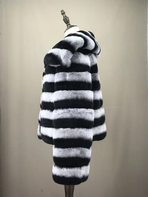 Mulheres real rex casaco de pele de coelho com capuz de pele