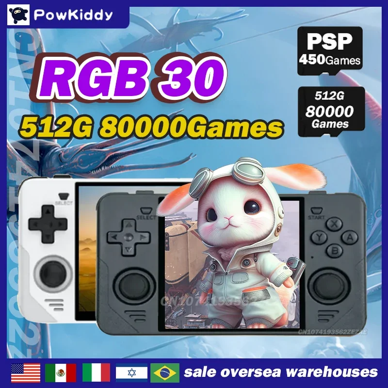 

New POWKIDDY RGB30 Retro Pocket Portable Handheld Game Console 4 Inch Ips Screen Built-in WIFI HD Open-Source 512G 450 PSP Game