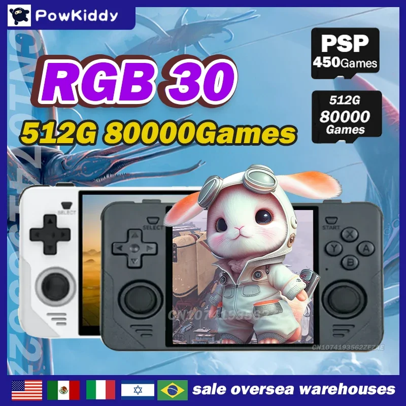 Nuovo Powkiddy Rgb30 Console Di Gioco Portatile Tascabile Retrò Schermo Ips Da 4 Pollici Wifi Integrato Hd Open-Source 512G 450 Psp Game