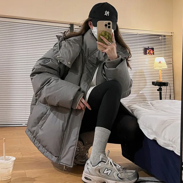 Gray Down Cotton Jacket Women Winter Hooded Loose Puffer Parkas Thick Warm Female Love Embroidery Padded Coat Snow Outwear Ranked Product Recommendation