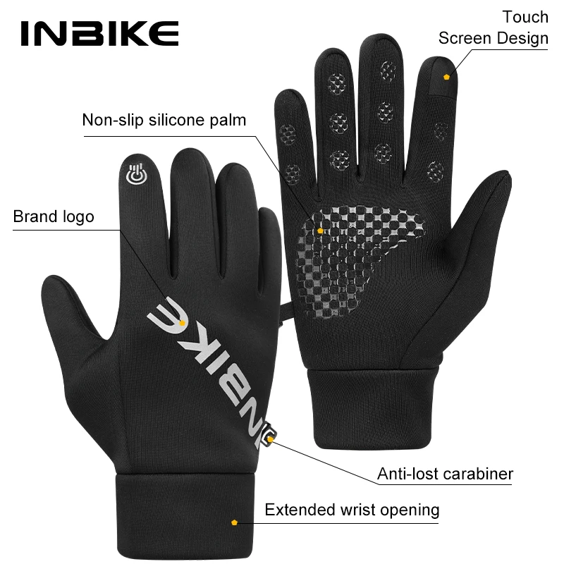 INBIKE Cycling Gloves Gel Padded Men's Winter Fleece Road Cycling Gloves Full Finger Touch Screen Fishing Outdoor Sports Gloves 2
