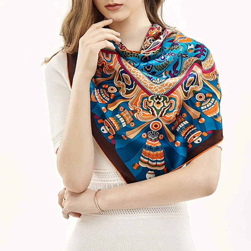 

Luxury Brand 100% Silk Scarf Shalw Women Wraps Hijab Foulard Female Bandana Print Large 110cm Square Satin Scarves Stoles