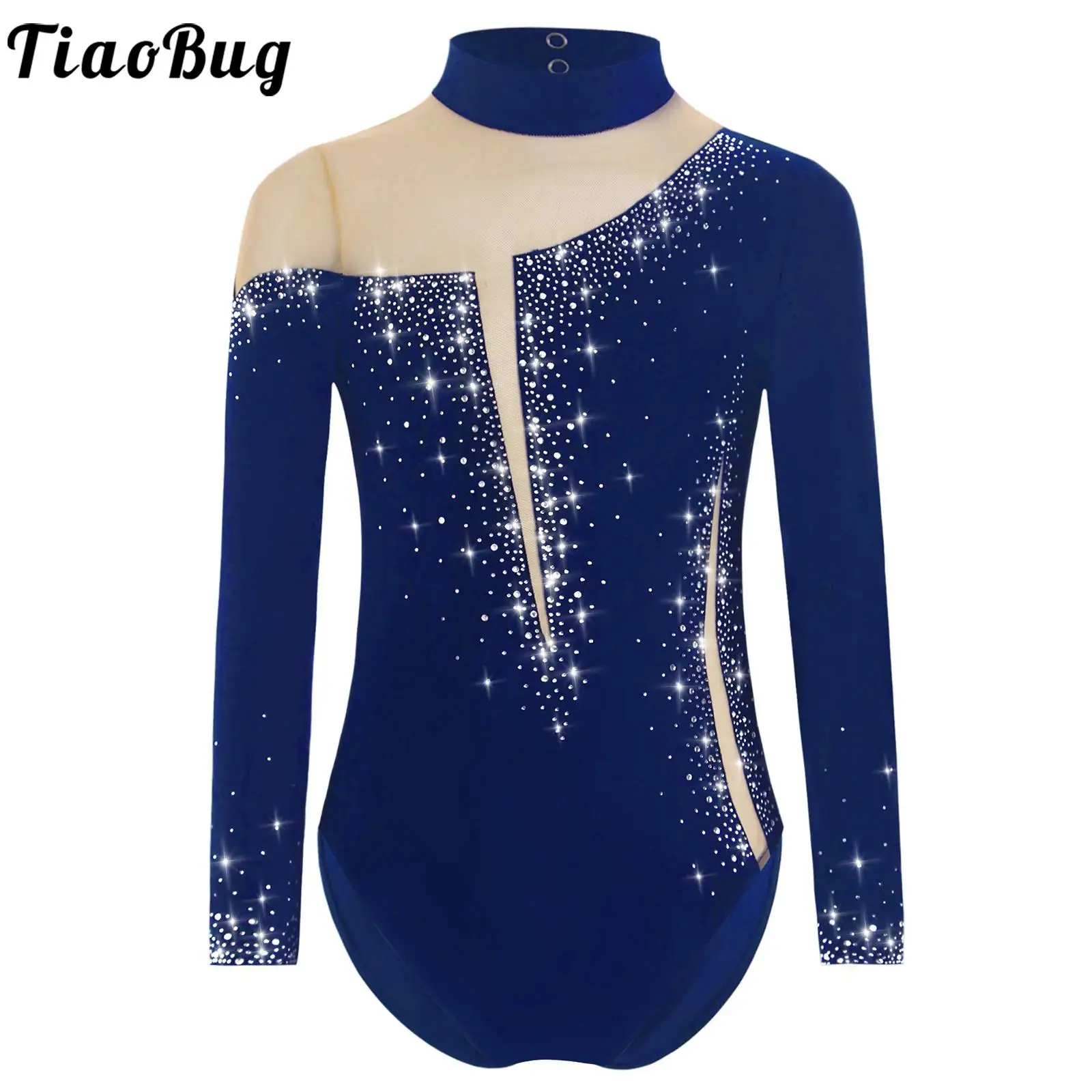TiaoBug Enfant Fille Justaucorps Gymnastique Manche Longue à Strass