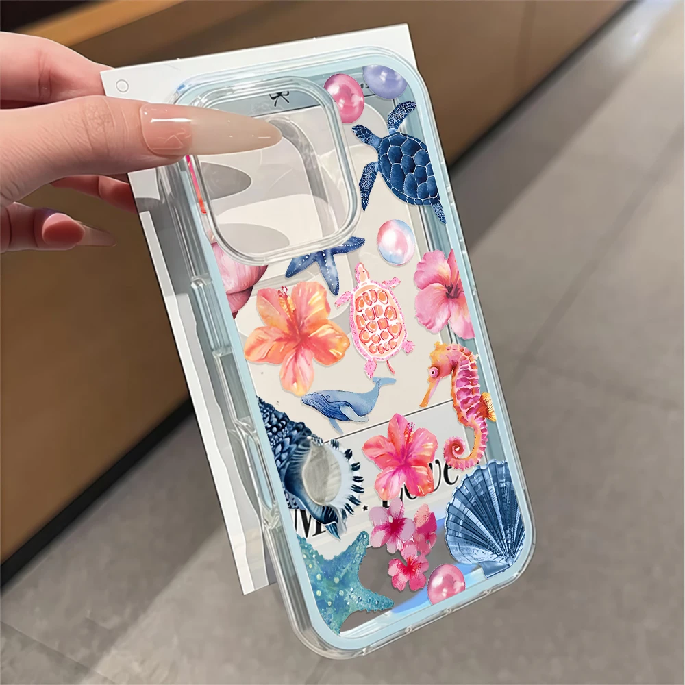 Tropical Beach Turtle & Seahorse Shell Phone Case – Vibrant Ocean-Themed Design