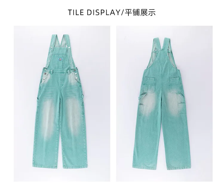 summer teen girls water washed punk wide leg jumpsuit junior kids loose slimming casual Cowboy overalls 4-14 child ropa trousers