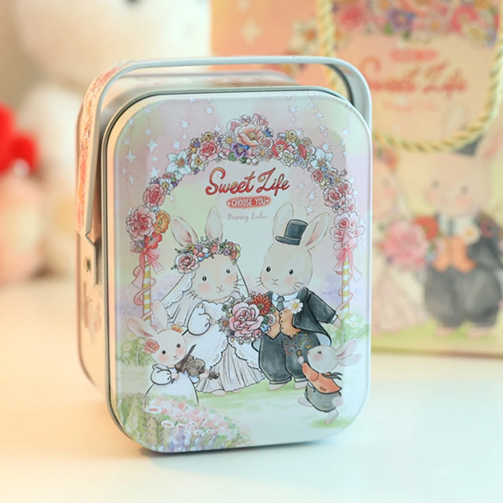 Easter Creative Portable Tin Box Cookie Box Rabbit Gift Tin Handheld Sweets Biscuits Holder Present Wrapping Supplies