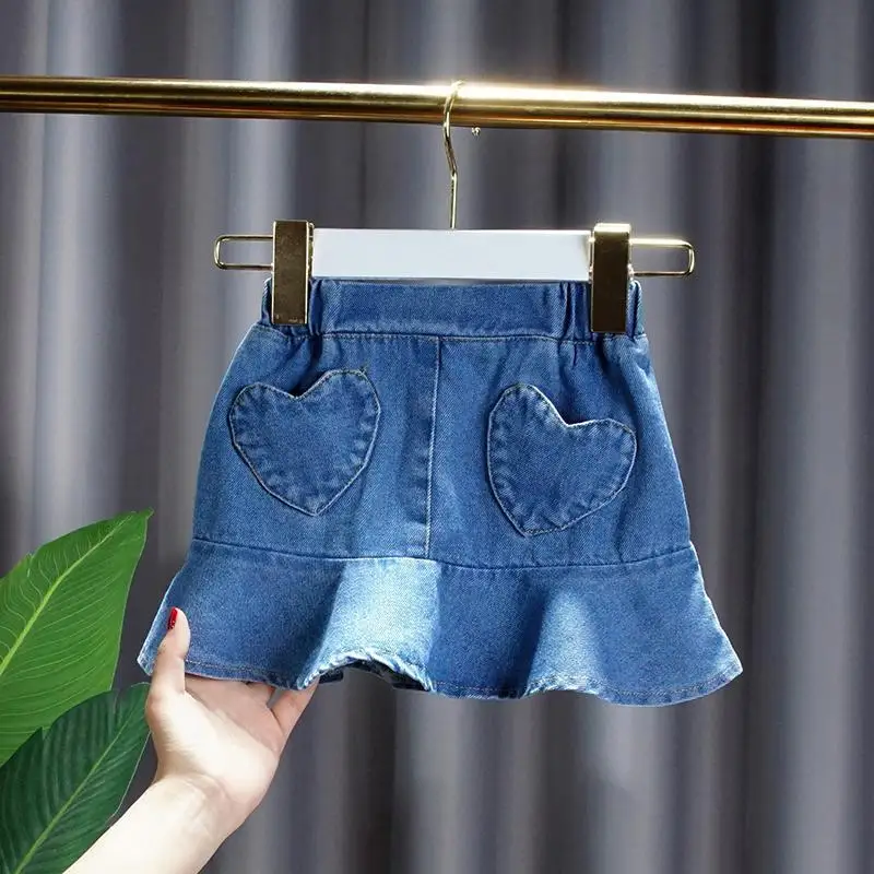 Gonne Estive In Denim Per Bambini Ragazze Tasche A Forma Di Cuore Gonne A Sirena Casual 2022 Gonne Jean In Cotone Principessa Per Bambini Di Nuovo Arr