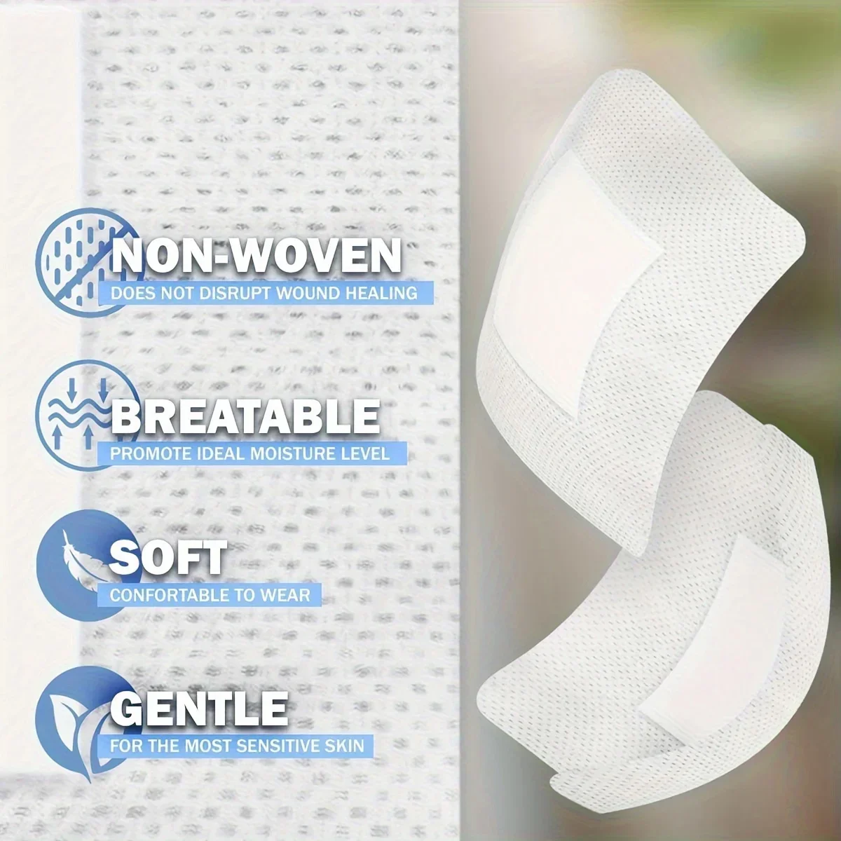 50pcs Wound Dressing Stickers, Breathable Edge Gauze Pads, Self-Adhesive Wound Dressings, Breathable and Anti-Seepage