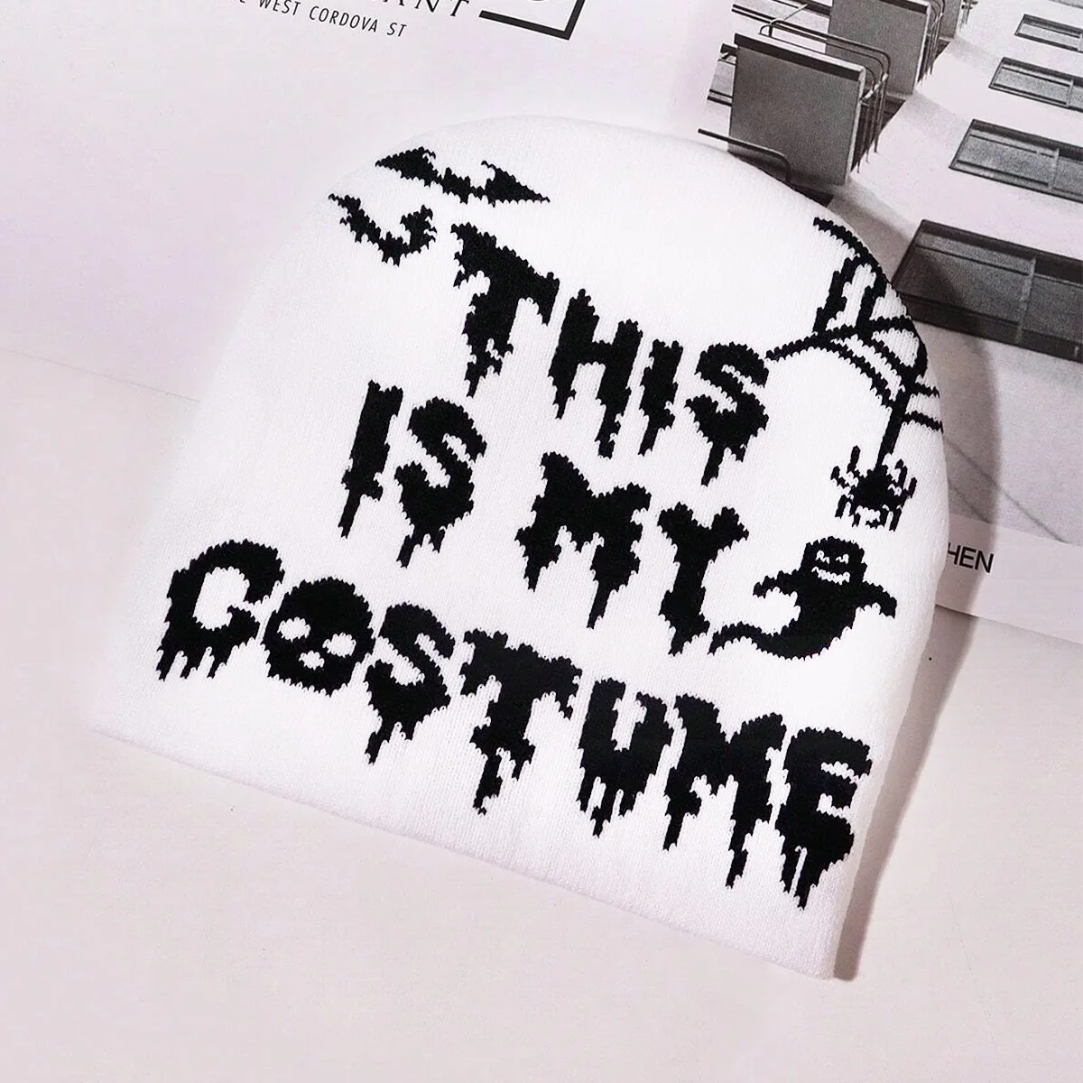 Orange Millennium Hip-Hop Style Winter Hat White Keep Warm Beanie Black Elastic Turban Cap Daily Life Knitted Hat