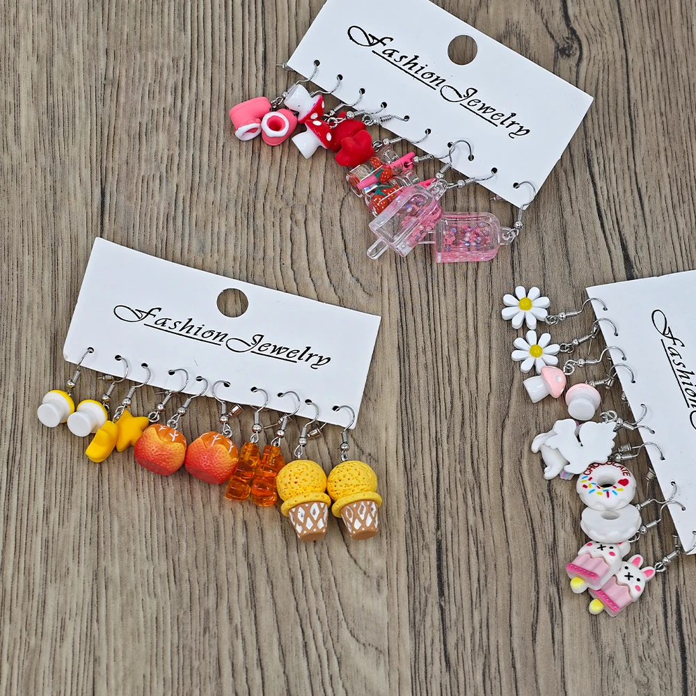 Hot selling 30pcs resin earring set in Europe and America, color simulation cute cartoon creative girl earrings 5
