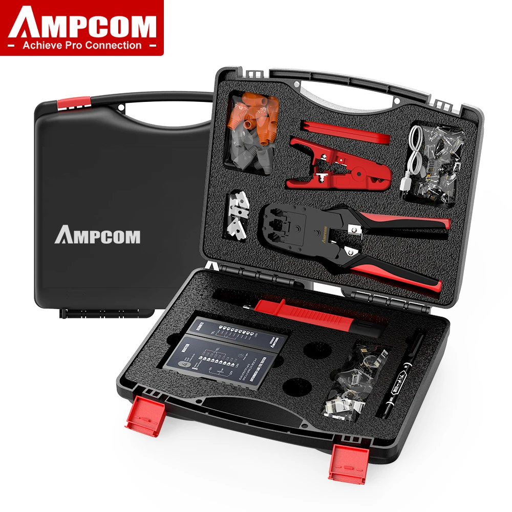 AMPCOM-Kit de herramientas de red 12 en 1, equipo profesional de Mantenimiento de computadora Ethernet portátil, probador de Cable LAN, cortador crimpadora, juego de reparación - AliExpress Ordenadores oficina