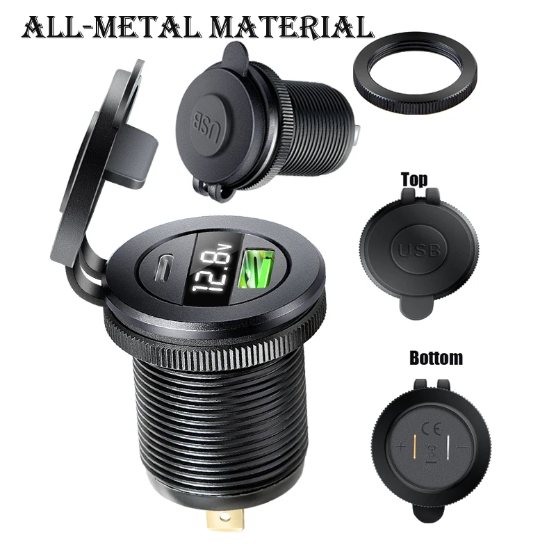 자동차의 USB 소켓 12V 24V 보트용 LED 전압계가 있는 빠른 충전 PD 3.0 전원 콘센트