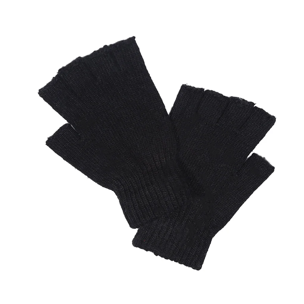 

Fingerless Gloves Autumn Winter Soft Warm Knitted Open Finger Gloves for Women Men Black