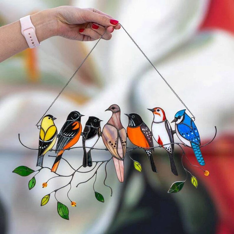 

Multicolor Birds On A Wire High Stained Garden Suncatcher Birds Ornaments Hanger On A Branch Suncatchers Pendant Home