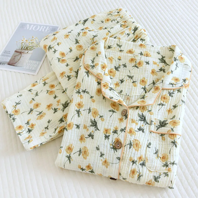 2023AutumnLongSleeveCottonDoubleGauzePajamasforWomenLooseand