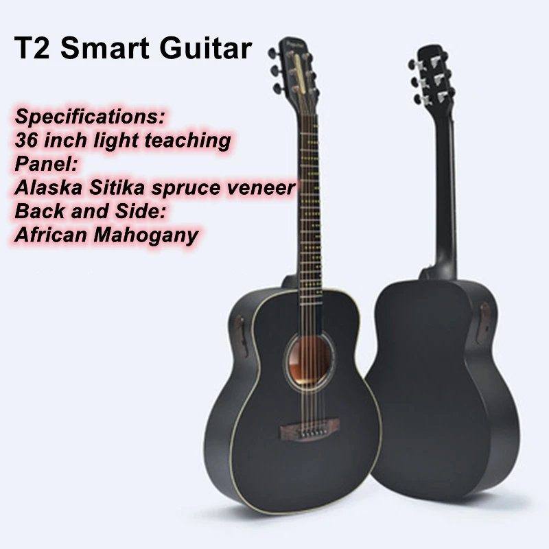 

Poputar Smart Guitar T2 Beginner Ballad Face Single Wood Beginner Boys/Girls 36inch Veneer LED Smart Guitar Guitare App with Bag
