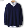 LHZSYY Men's V-Neck Cashmere Sweater 23Autumn Winter New Thick Solid Pullovers Loose Knit Base Shirt Business Casual Jacket Tops 6