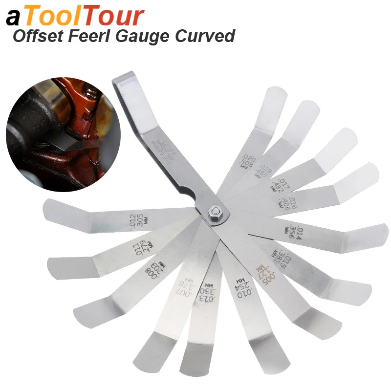Offset Feeler Gauge Curved 16 Blades Metric MM Imperial Inch Gap Width