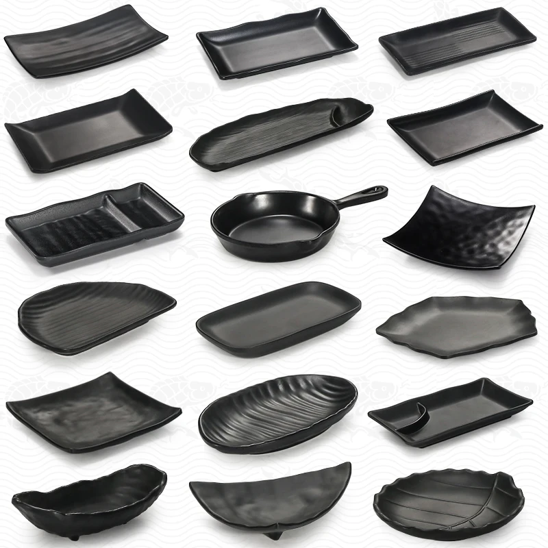 Bar KTV Snacks, Cold Dishes, Creative Black Melamine Barbecue Plates, Japanese Hot Pot Side Dishes, Plastic Commercial Plates