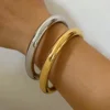 Simplicity 8mm Chunky Stainless Steel Hollow Round Smooth Bracelets Bangles for Women 18K Gold Plated Waterproof Thick Jewelry 1