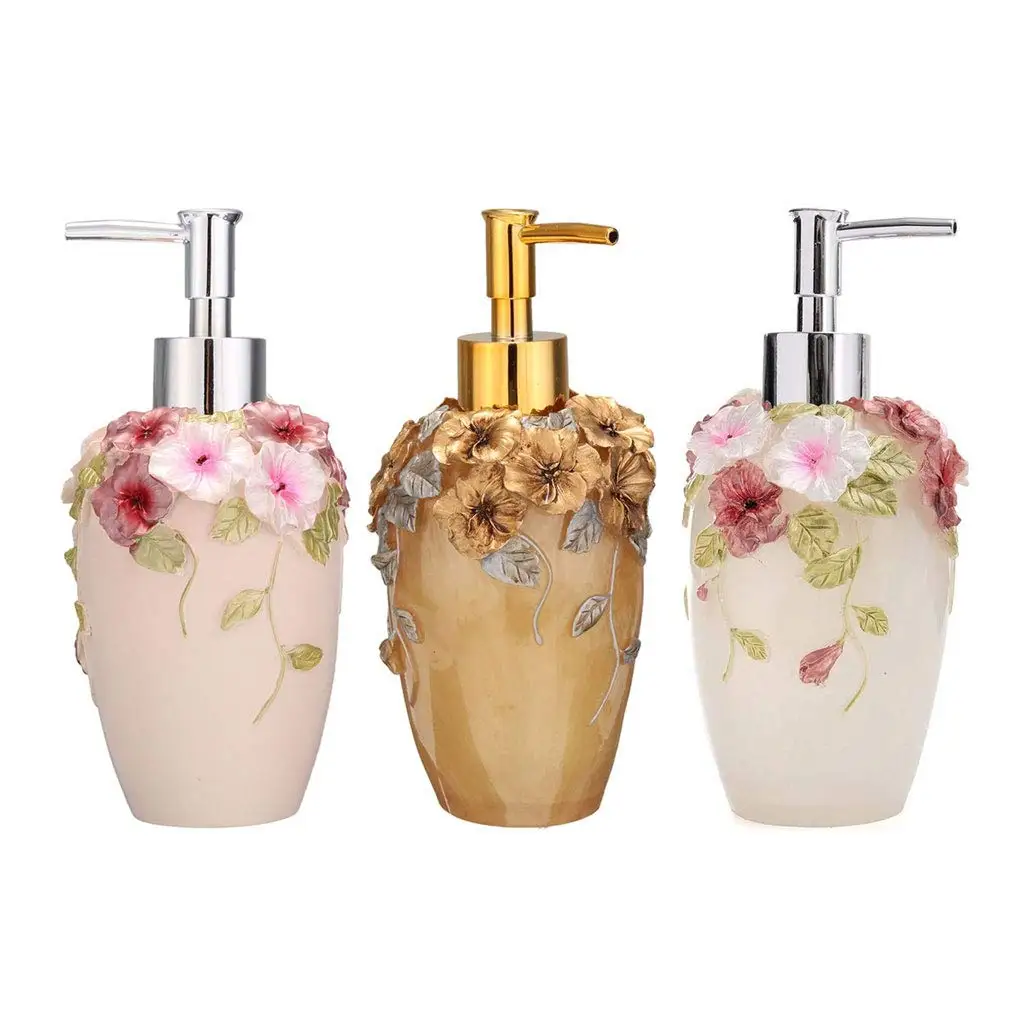 Soap Dispenser Refillable 3D Pump Flower Garden Soap Dispenser Resin Bottle Disinfectant Classic Design Kitchen Bathroom