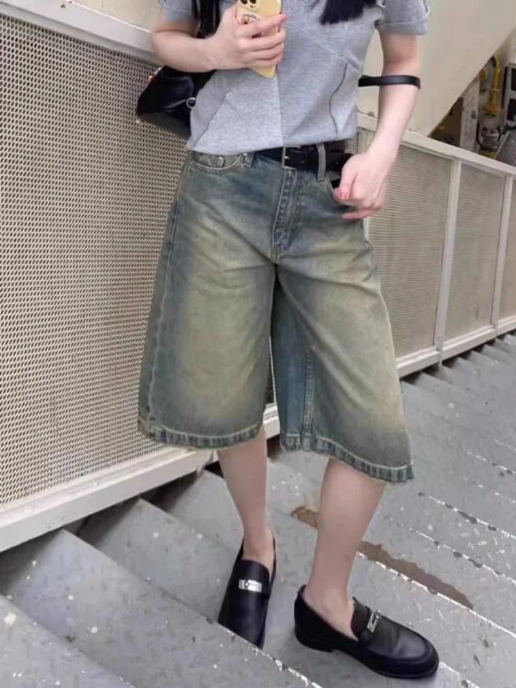 Denim Shorts Women Chic Leisure Streetwear High Waist Korean Style Summer Knee Simple Comfortable Students Clothing New Shorts