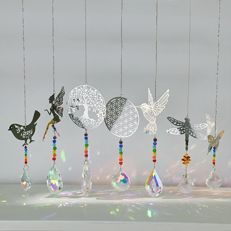 Crystal Wind Chimes Rainbow Sun Catcher Outdoor Wind Bells Home Garden Hanging Ornament Wall Yard Decor Music Bells
