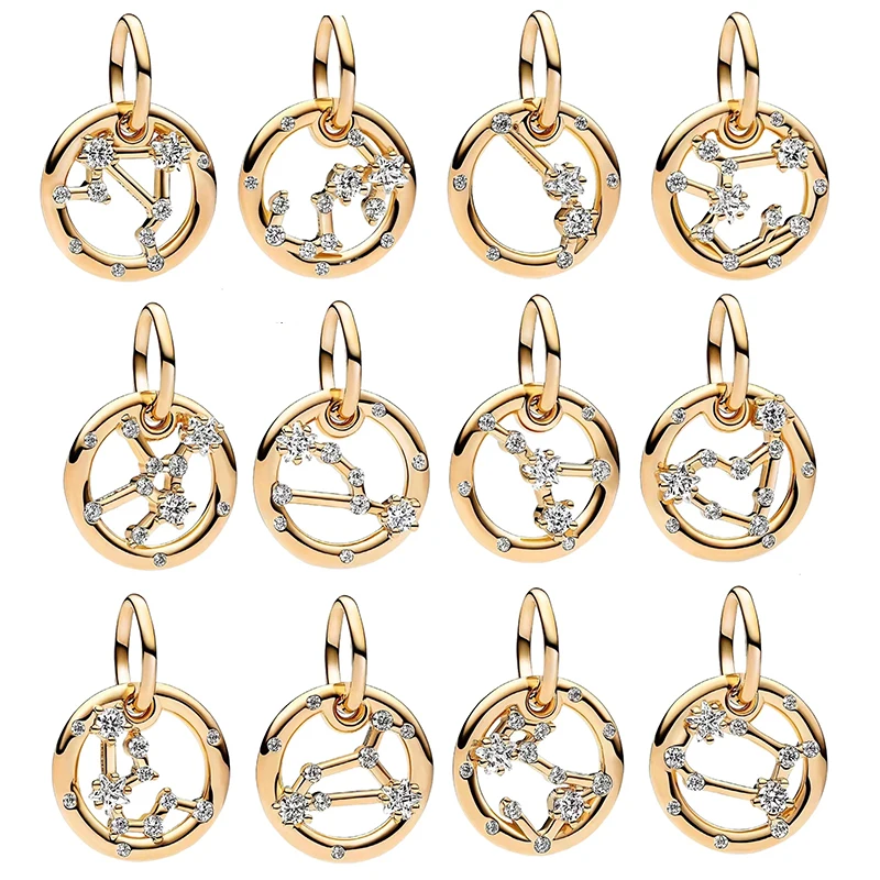 

New 12 constellation plata de ley 925 original Aquarius beads suitable for charms Pandora 925 original ladies DIY bracelet gift