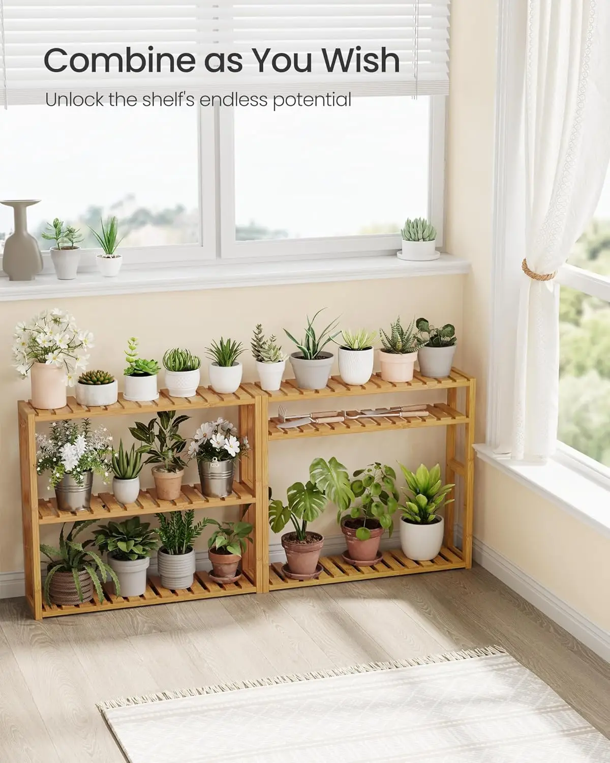 Bamboo Bathroom Shelf, 3-Tier Adjustable Plants Rack, Wall-Mounted or Stand, in the Living Room, Balcony, Kitchen 3