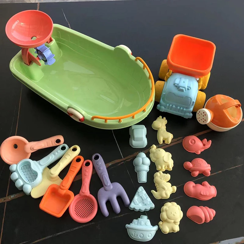 Plastic Beach Sand Toys Set with Dump Truck and Molds for Kids