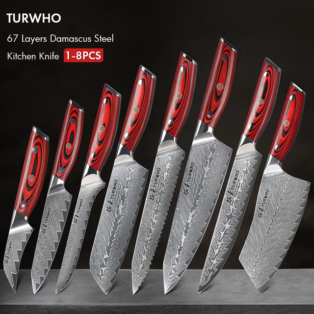 TURWHO 3PCS Pro Kitchen Knife Sets Japanese forged VG-10 Damascus Steel Chef  Santoku Slicing Knives Stainless Steel G10 Handle - AliExpress