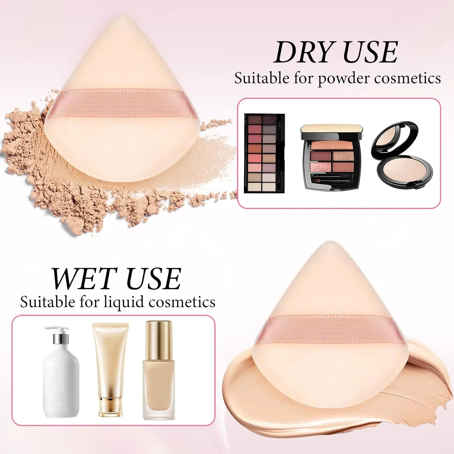 12Pcs Velour Triangle Powder Puff Set w/6 Travel Cases | Hydrophilic Latex-Free for Loose Powder  | All Skin Types Makeup Kit