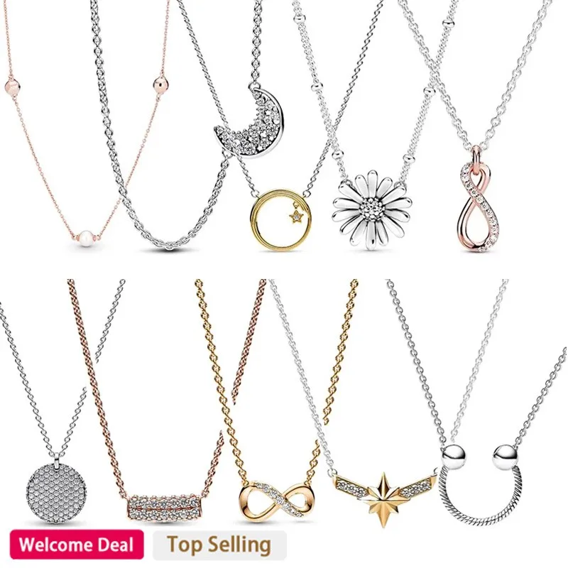 New 925 Sterling Silver Original Women's Eternal Star Moon Women's Necklace Pendant Chain Necklace Decoration DIY Charm Jewelry 40 100cm metal mini purse chain shoulder crossbody strap handles bag accessories handbag diy replacement chains charm decoration