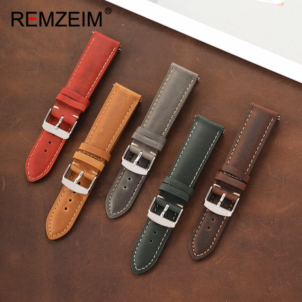 Men's Quick Release Crazy Horse Leather Watch Band – Outdoor-Ready Strap