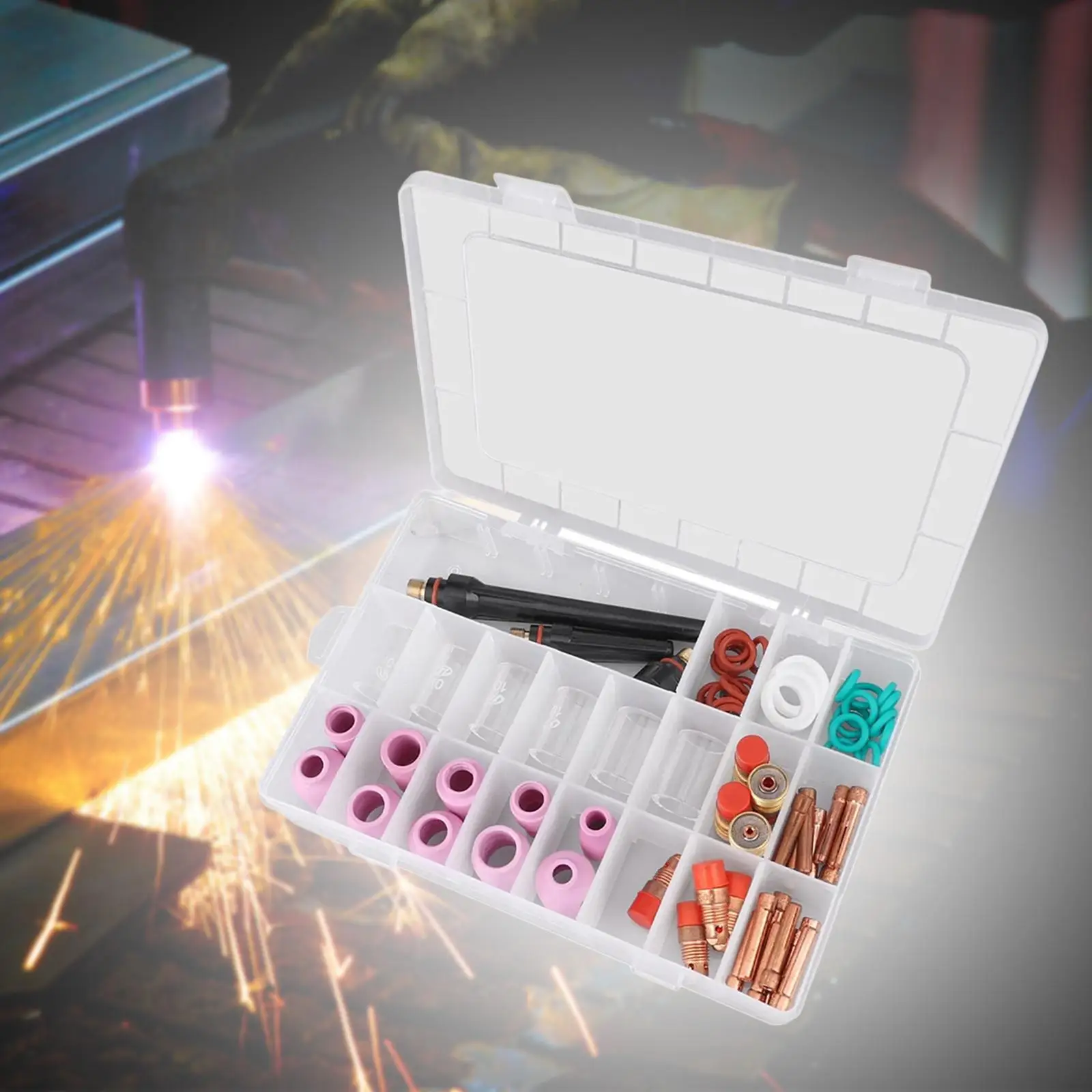 TIG Welding Torch Accessories Kit Collets Body Glass Cups Back Caps Replacement Tool O Rings Gas Lens 55 Pcs for WP17/18/26