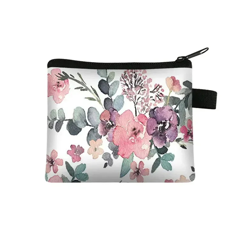 Floral Print Small Cosmetic Bag Girl Women Sanitary Napkin Storage Organizer Bag Coin Card Money Eearphone Lipstick Holder Pouch 4