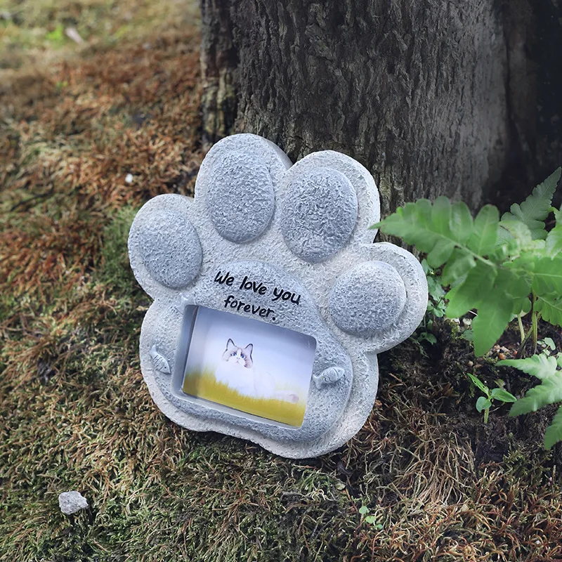 Deceased Pet Souvenir Resin Dog Memorial Cat souvenirs Paw Print Shape Tombstone Pet Photo Desktop Ornaments