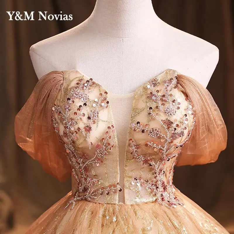 Color Off Shoulder Giltter Quinceanera Dresses Ball Gown Tulle Flowers Formal Party Sweet 18 Vestidos Elegant Prom Dress