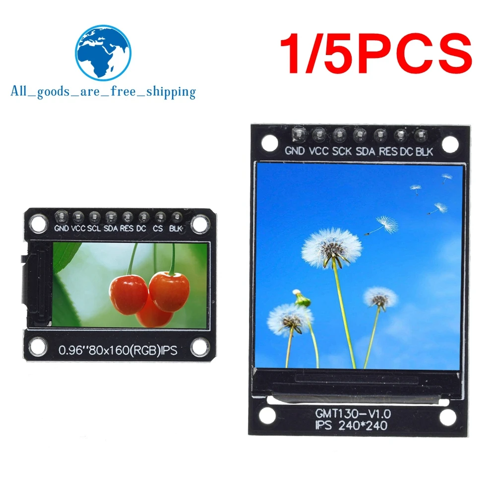 TZT 1/5PCS TFT 디스플레이 0.96 / 1.3 인치 IPS 8P/7P SPI HD 65K 풀 컬러 LCD 모듈 ST7735 드..