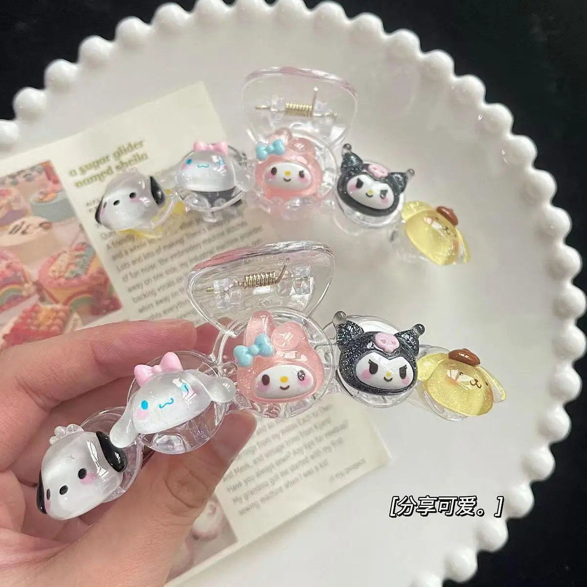 Kawaii Sanrio Cartoon Kuromi Grab Clip Girl Shark Clip Girl Hair Accessories Sweet Shape Cute Melody Hair Grab Hair Accessories