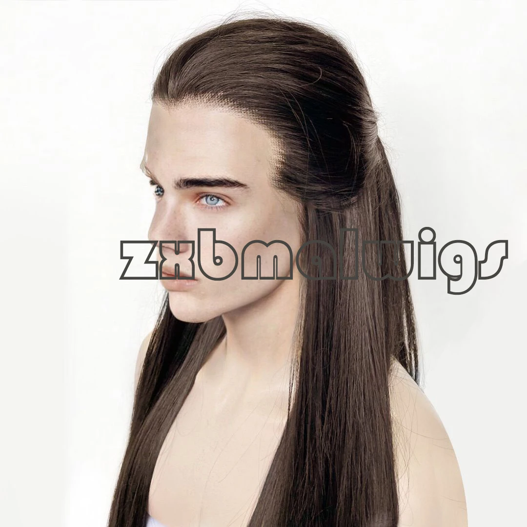 Synthetic Wig Black Color Cosplay Free Part Widows Peak Straight Lace Front Wig Synthetic Hair Lace Frontal Wig for Men Women Glueless