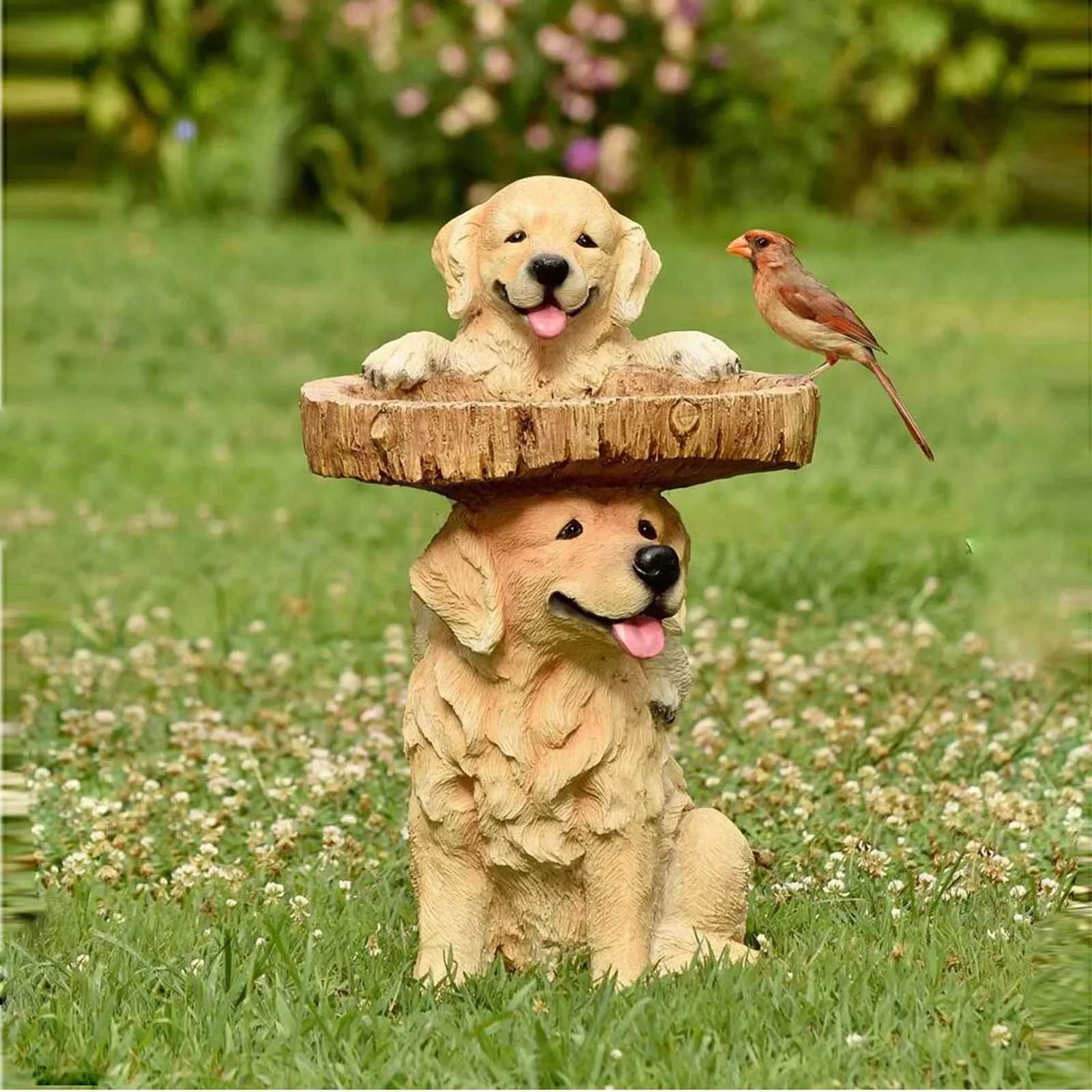 

SUNPLS-Bird Pond Statue, Outdoor Garden Decoration, Mini Fountain Sculpture in Cute Raccoon Shape for Birdbath and Piscina