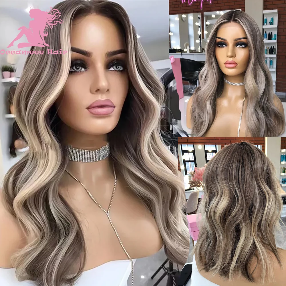 Highlight Human Hair Lace Frontal Wig Ash Brown Blonde Virgin Human Hair Full Lace Wig Natural Wave HD Transparent Lace 13x4 Lac highlight wig human hair brazilian body wave hd lace front wig highlight wig blonde ombre 13x4 lace frontal wig 4x4 closure wig