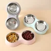 Double Pet Bowls Dog Food Water Feeder Stainless Steel Pet Drinking Dish Feeder Cat Puppy Feeding Supplies Small Dog Accessories 2