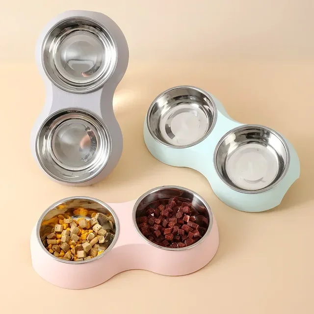 Double Pet Bowls Dog Food Water Feeder Stainless Steel Pet Drinking Dish Feeder Cat Puppy Feeding Supplies Small Dog Accessories 2