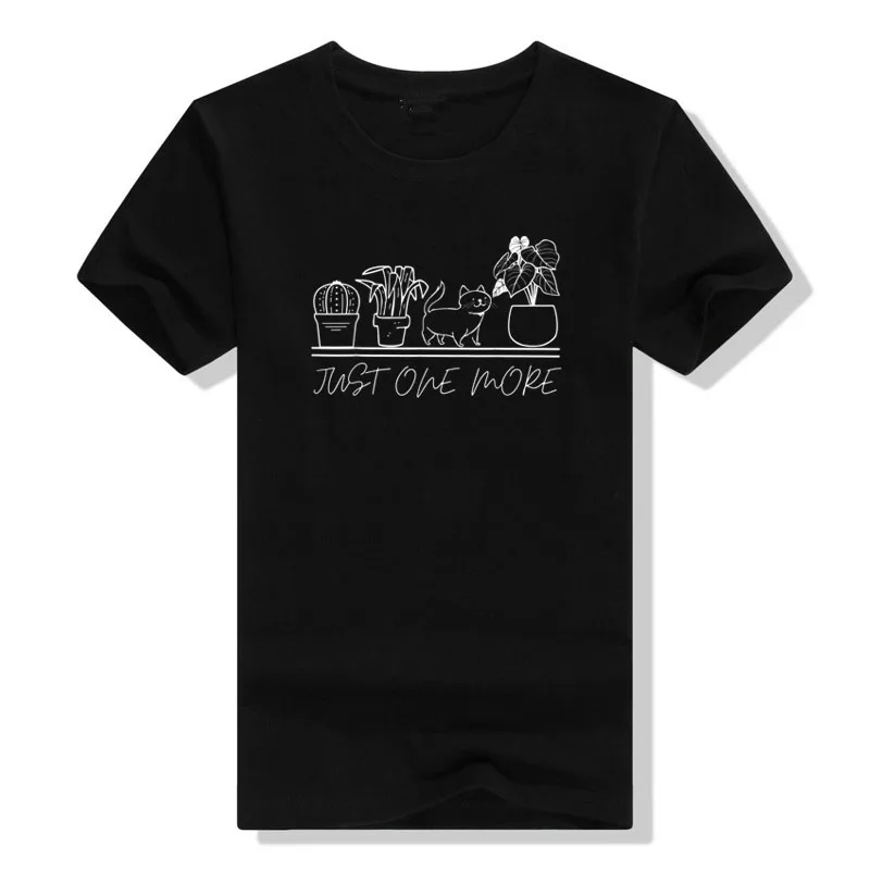 

Just One More Plant for Plants and Cats Lovers T-Shirt Graphic Tee Tops Women's Fashion Short Sleeve Blouses