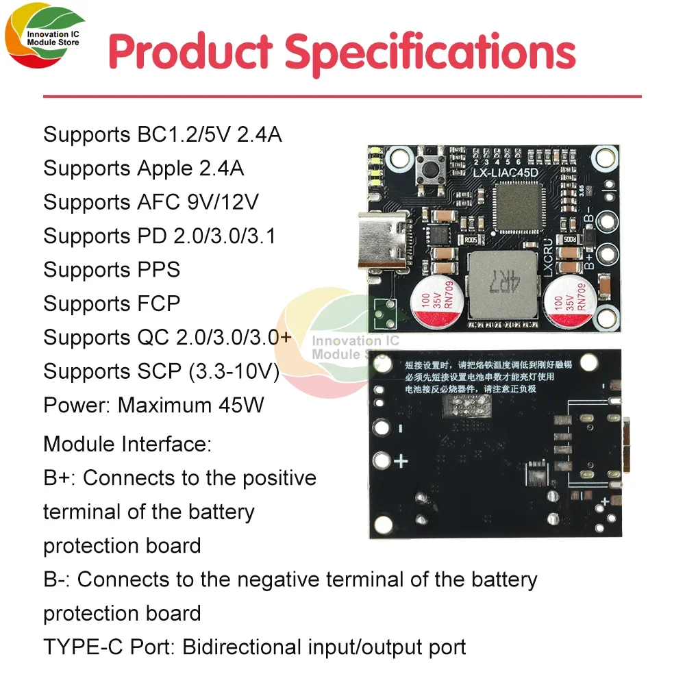 Modulo Power Bank 2-6S PD 45W a Ricarica Rapida, Scheda Madre DIY per Power Bank, Supporta Batterie agli Ioni di Litio e al Litio Ferro Fosfato - Image 5