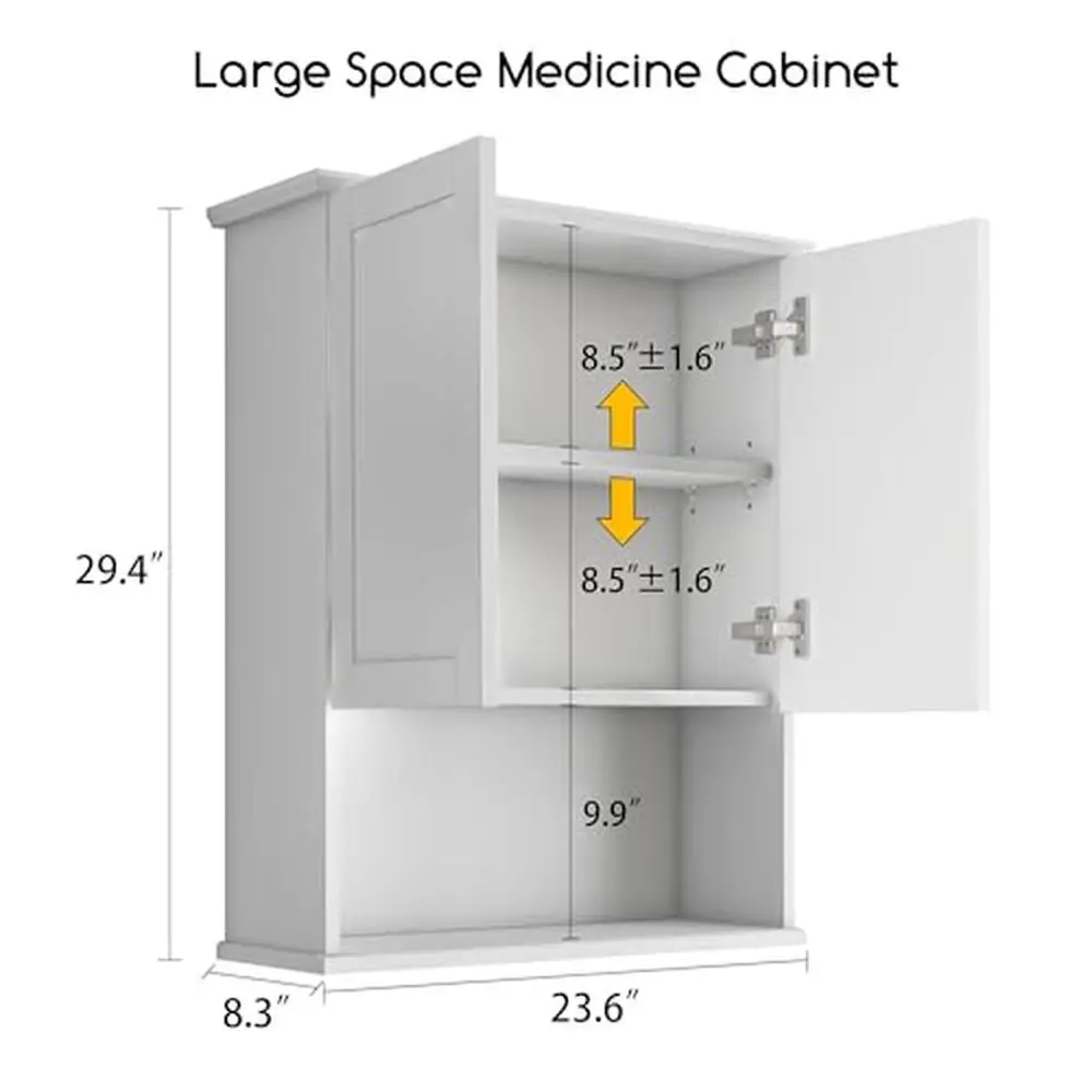 Adjustable Shelf Wall Cabinet Bathroom Above Toilet Storage Durable MDF Material Soft Closing Doors Easy to Assemble Versatile 2