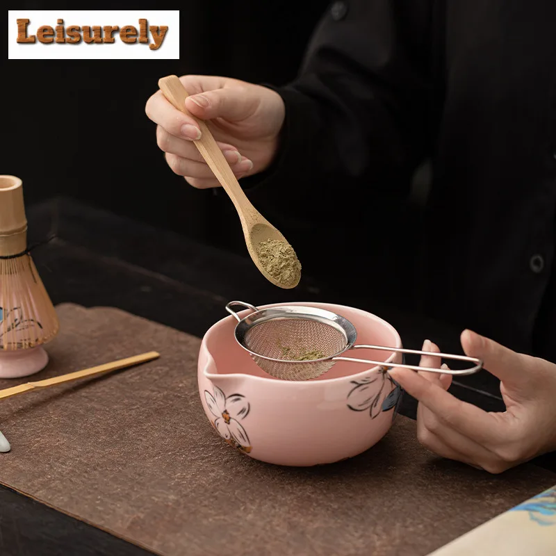 8pc/set Sakura Pink Blossom Ceramic Tea Set Complete Set Matcha Whisk Chasen Japanese Matcha Set Kit Tea Soaking Tea Ceremony