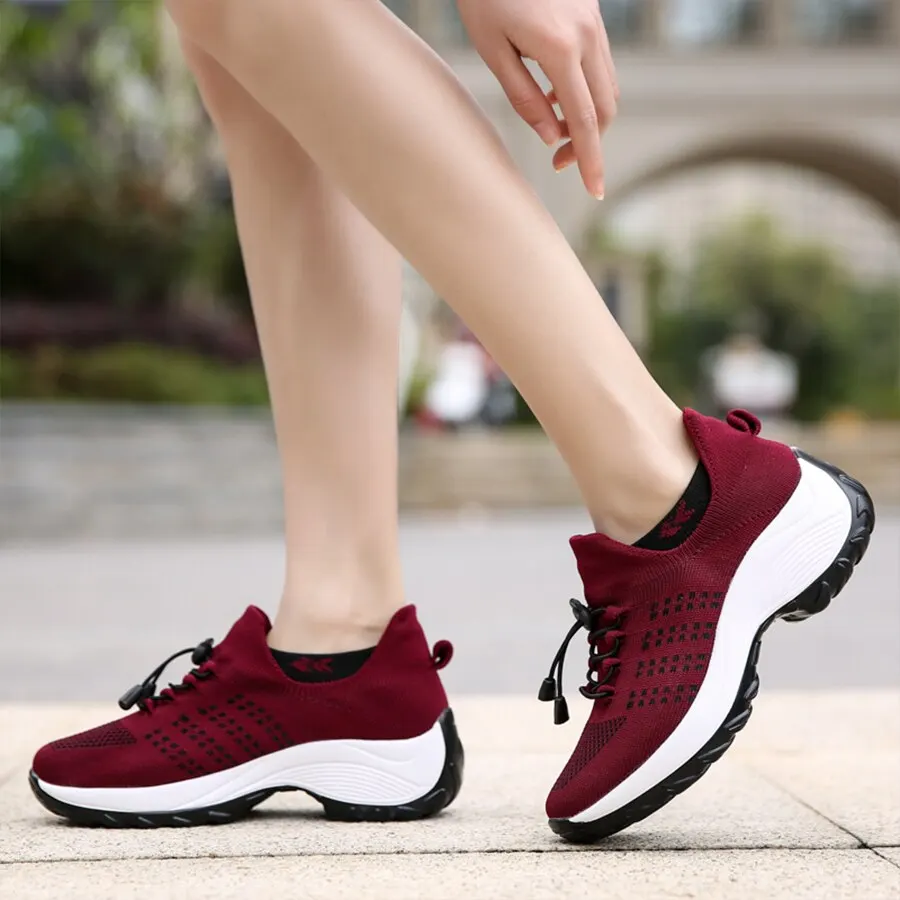 Sneakers Shoes Women Fashion for Walking Fitness Sport Chunky Platform Height Increasing Breathable Loafers Elastic